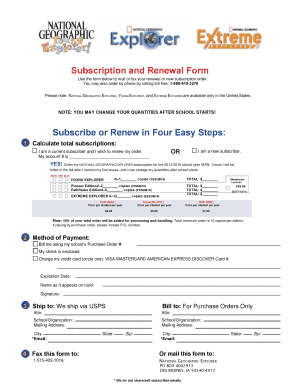 Subscription and Renewal Form National Geographic Explorer