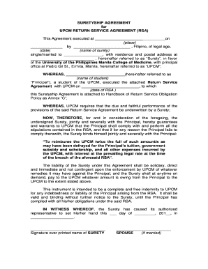  SURETYSHIP AGREEMENT for BUPCMb RETURN SERVICE AGREEMENT RSA Upcm 2012