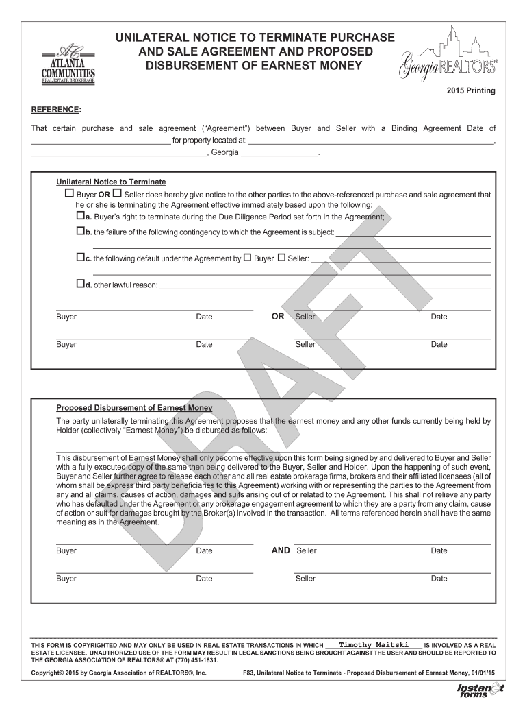 F83 Notice to BTerminate Terminationb and Release Agreement  Form