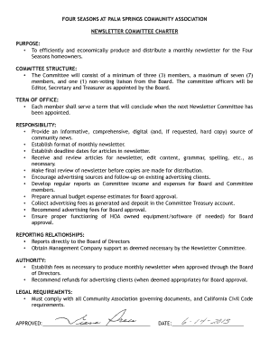 Hoa Committee Charter Template  Form