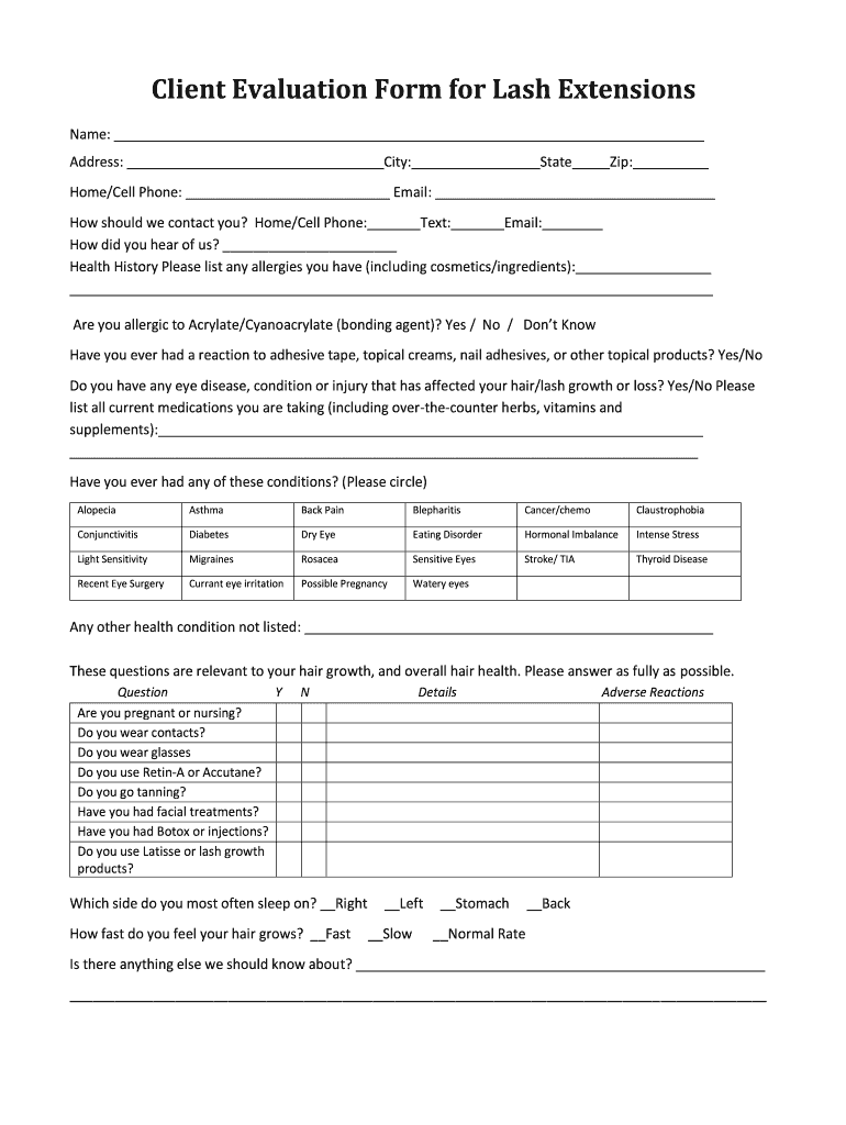 Lash Extension Client Form