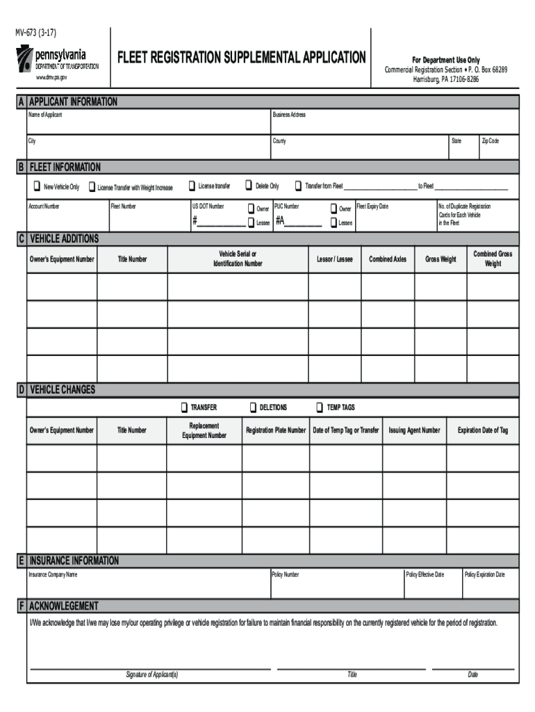 PENNDOT Fleet Registration Supplemental Application  Form