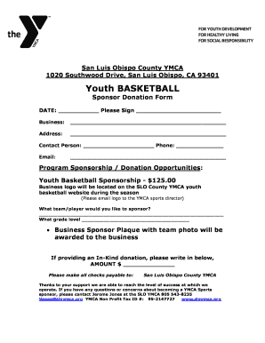 Youth BASKETBALL San Luis Obispo County YMCA  Form