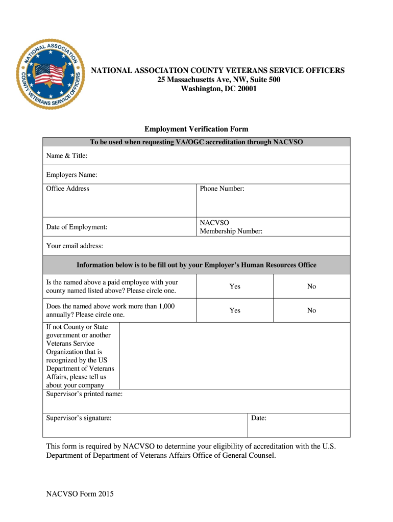 Get and Sign Nacvso Employment Verification Form 2015-2022
