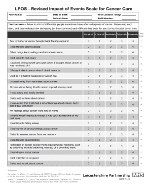 The Impact of Event Scale Revised Adapted for Cancer Care Psycho Oncology  Form