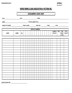 Show Jumping Score Sheets  Form