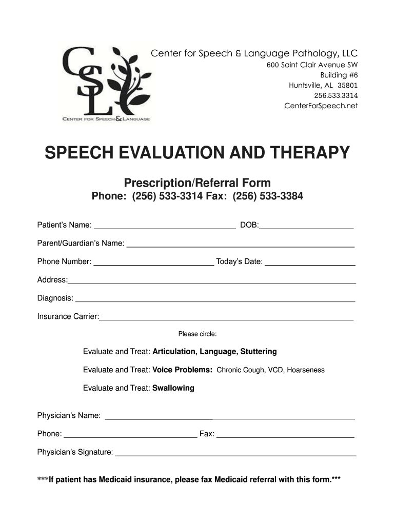 Physician Referral Form Center for Speech Language Centerforspeech