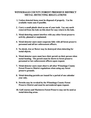 Winnebago County Forest Preserve District Metal Detecting Regulations Winnebagoforest  Form