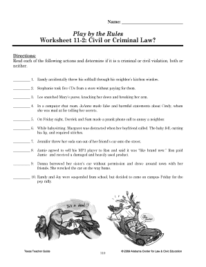 Criminal Vs Civil Law Worksheet Answers  Form