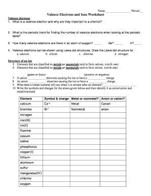 Valence Electrons and Ions Worksheet Key  Form
