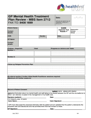 Mental Health Treatment Plan Review 2712 Healthfirst Org  Form