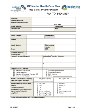 Mental Health Care Plan  Form