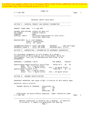 This MSDS Was Supplied by Milton Roy for the Paulandkirk Com  Form