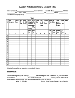 Sports Eligibility Form PDF