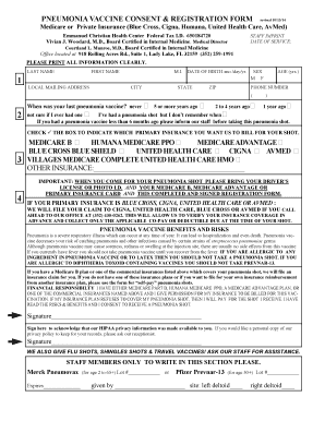 PNEUMONIA VACCINE CONSENT Amp REGISTRATION FORM Revised 10