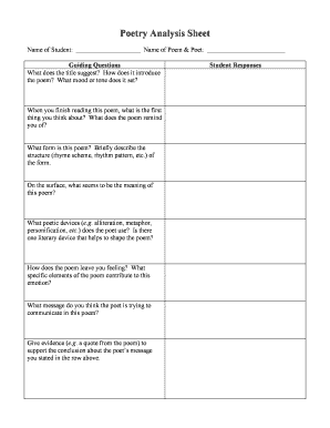 Poetry Analysis Sheet  Form