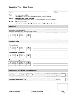 Speaking Test Mark Sheet Bayern  Form