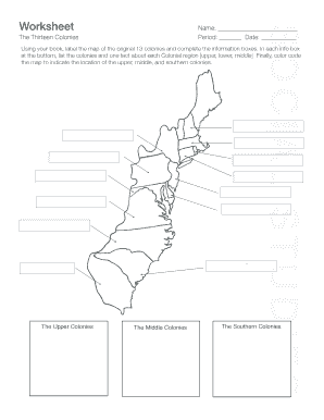 13 Colonies Worksheet  Form