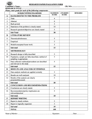 Evaluation Form for Research Paper