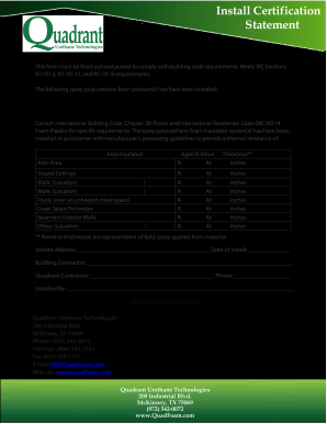 Install Certification Statement IDI Insulation  Form