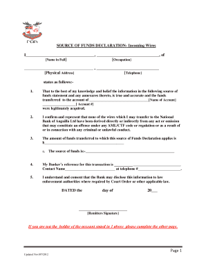 Declaration of Funds  Form