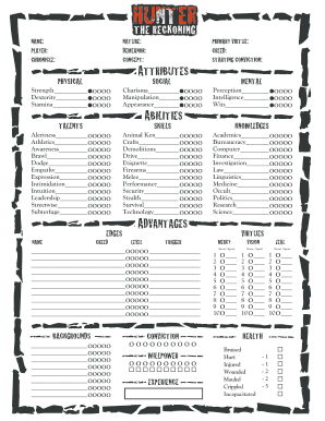 Hunter the Reckoning Character Sheet  Form