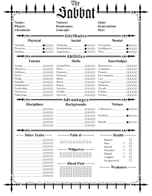 White Wolf Character Sheets  Form