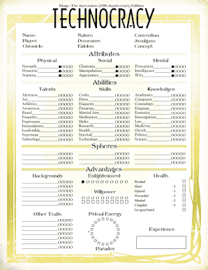 Mage the Ascension Character Sheet  Form