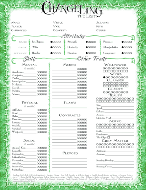 Changeling the Lost Character Sheet  Form