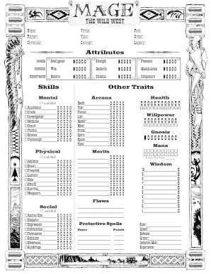 White Wolf Character Sheet  Form