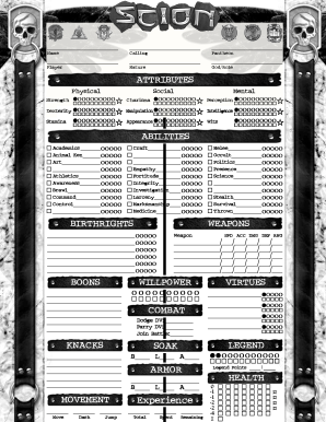 Scion Character Sheet PDF Editable  Form