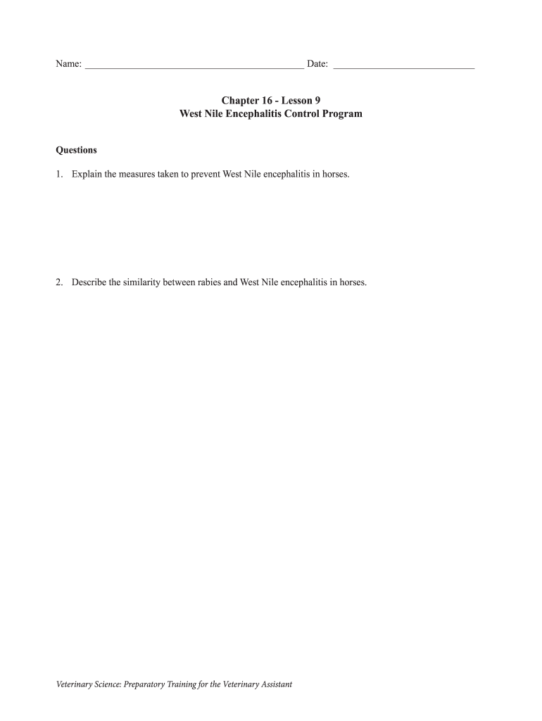 Chapter 16  Lesson 9 West Nile Encephalitis Control Program  Form