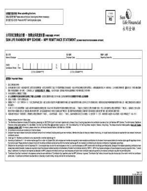 Form Code RS MT00067 SUN LIFE RAINBOW MPF SCHEME MPF REMITTANCE STATEMENT Name of Employer Contribution Period SCHEME REGISTRATI