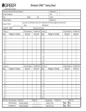 Skintestor Omni Testing Sheet  Form