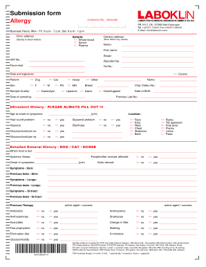 Submission Form Allergy BLABOKLINb Finland Laboklin
