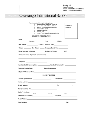 Okavango International School Fees  Form