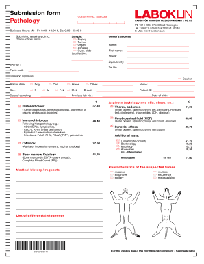 Submission Form Pathology CustomerNo Laboklin