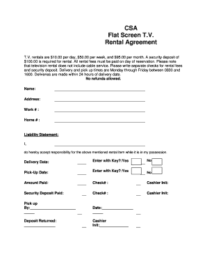 Tv Screen Rental Agreement Document Form