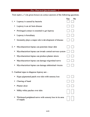 Pre Post Test Questionnaire 1 Yes No NLEP  Form