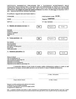 Certificato Anamnestico  Form