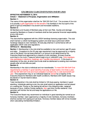 SW 200 GOLF CLUB CONSTITUTION and by LAWS  Form