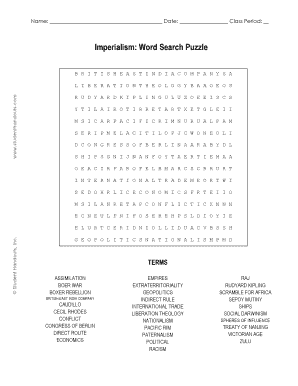 Imperialism Word Search Puzzle Answer Key  Form