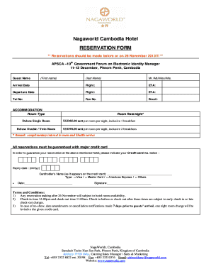 Nagaworld Cambodia Hotel RESERVATION FORM BAPSCAb Apsca