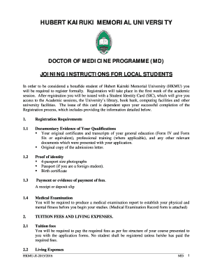 Hubert Kairuki Memorial University Joining Instruction  Form