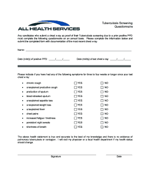TB Screening Questionnaire All Health Services  Form