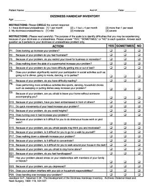 Dizziness Handicap Inventory Alliance Rehabilitation  Form