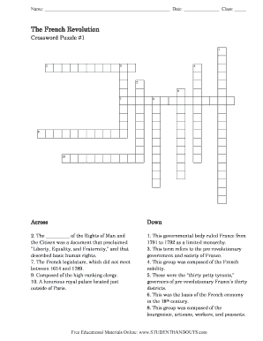 French Revolution Crossword Puzzle  Form