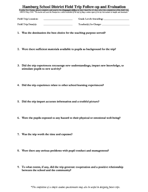 Field Trip Evaluation Form for Students