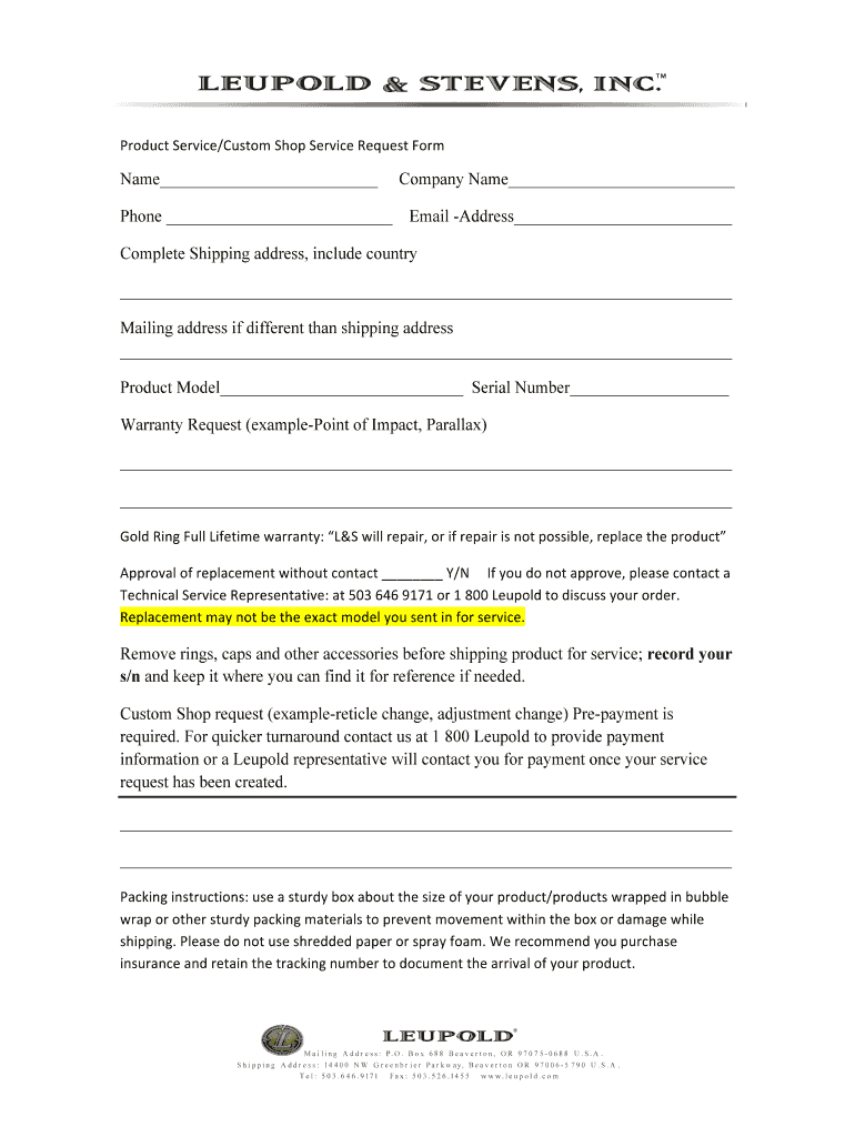 Leupold Scope Repair Form