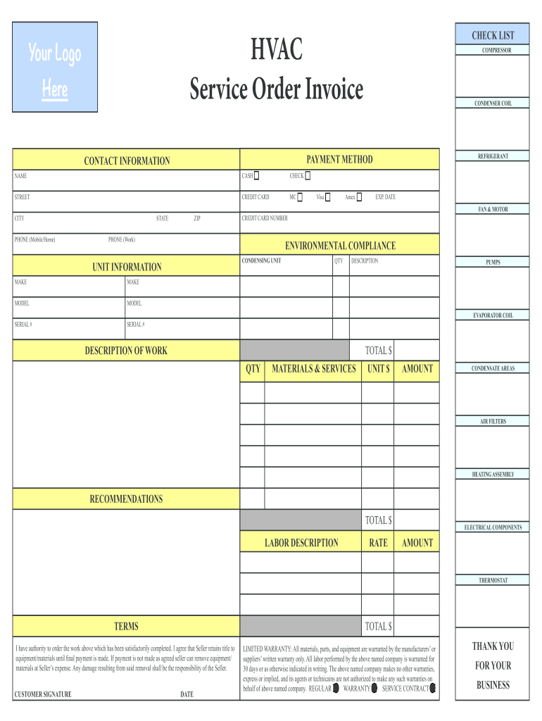 HVAC Service Order Invoice Dform